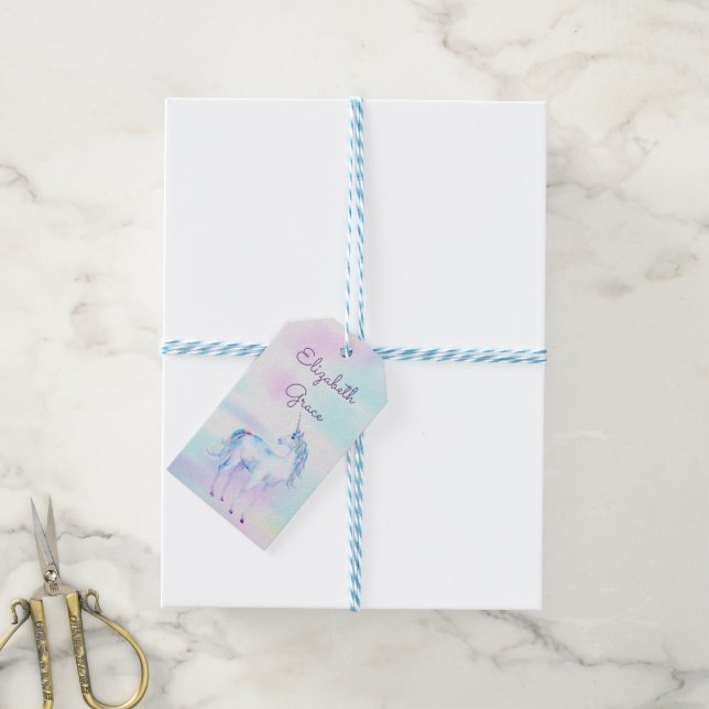 Magisches Einhorn Regenbogen Lavendel Pink Türkis Geschenkanhänger (Mit Garn)