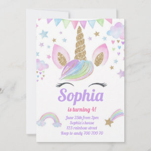 Magisches Einhorn Regenbogen Pastell Rosa Geburtst Einladung