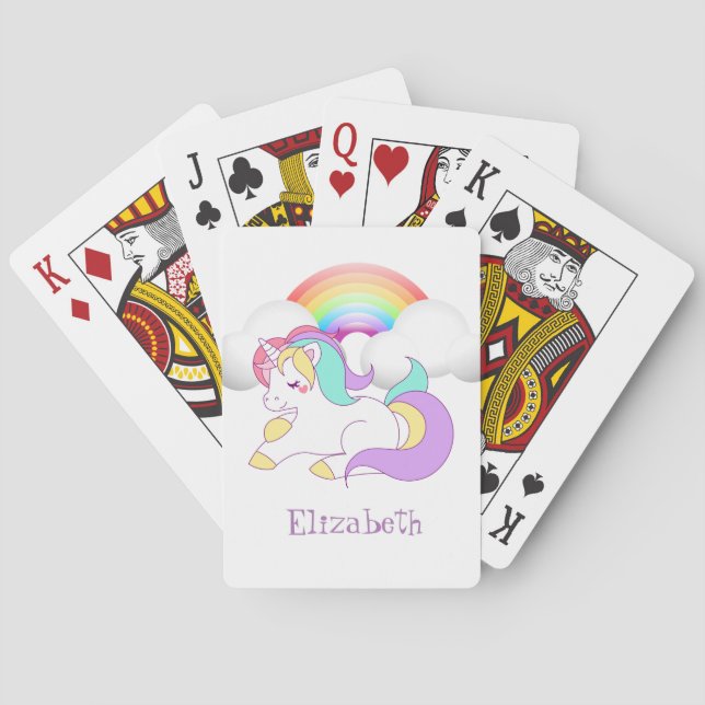Magisches Einhorn, Regenbogen - Personalisiert Spielkarten (Rückseite)