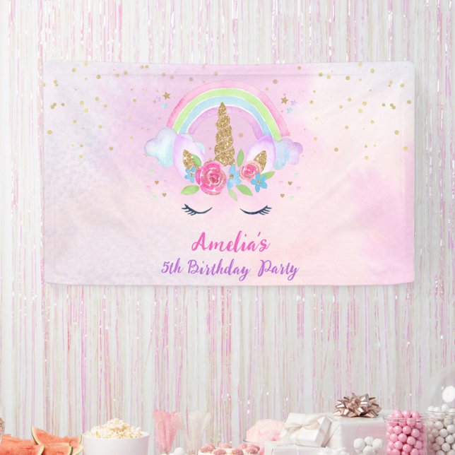 Magisches Einhorn Regenbogen Rosa Geburtstag Banner (Pink Magical Unicorn Rainbow Birthday Banner)
