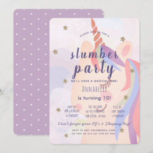 Magisches Einhorn-Regenbogen-Slumber-Party Geburts Einladung