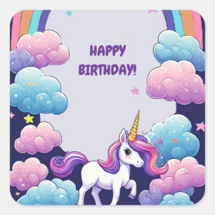 🦄 Magisches Einhorn Regenbogen Wolke Fantasy Szen Quadratischer Aufkleber