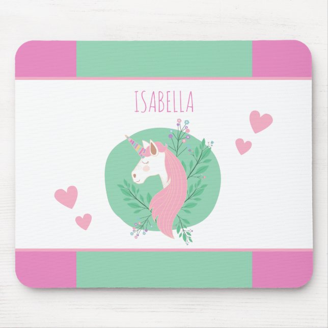 Magisches Einhorn Rosa und Aquamariner Name des kl Mousepad (Vorne)