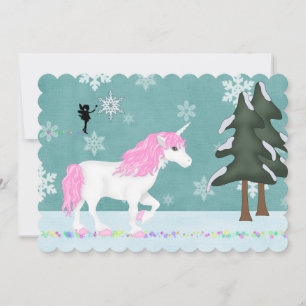 Magisches Einhorn und Fairy Winter Forest Weihnach Feiertagskarte