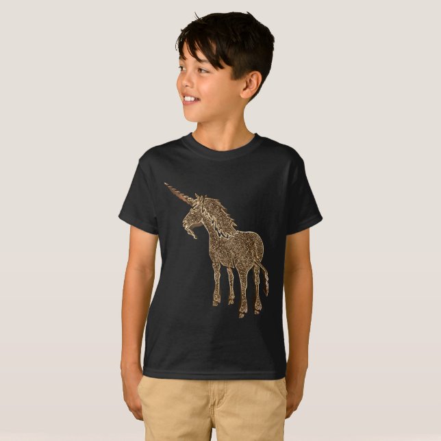Magisches Fantasie-Pferdegoldblick-Einhorn T-Shirt (Vorne ganz)