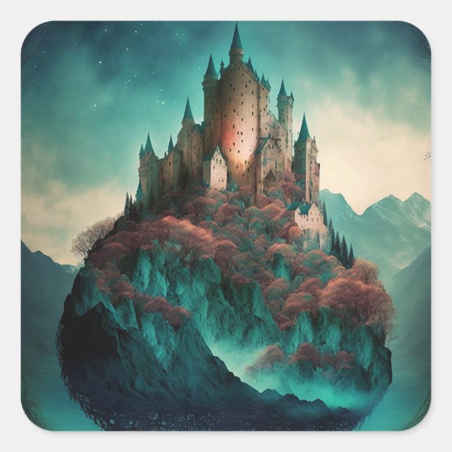 Magisches Fantasy-Schloss Quadratischer Aufkleber (Vorderseite)