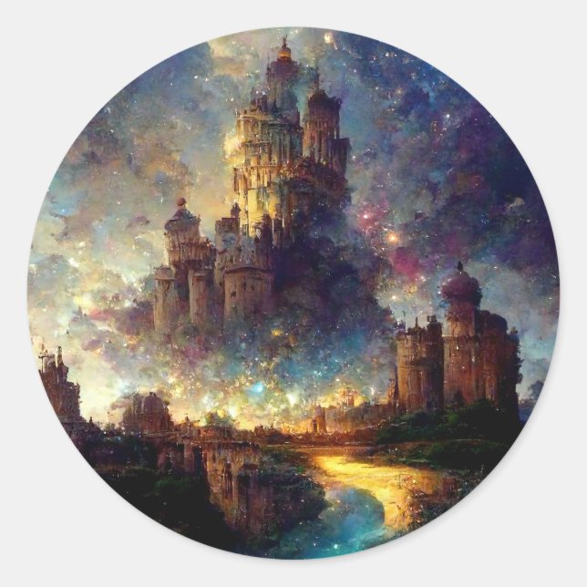 Magisches Fantasy-Schloss Runder Aufkleber (Vorderseite)