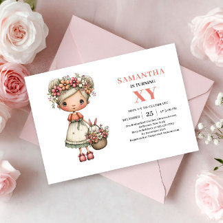Magisches Feen-Mädchen 7. Geburtstag Pastell-Rosa  Einladung