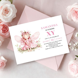 Magisches Feen-Mädchen 7. Geburtstag Rosa Blumen-E Einladung