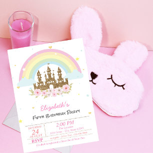 Magisches Glitter-Schloss Florales Regenbogen-Gebu Einladung