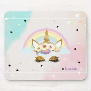 Magisches Glitzer Einhorn, Regenbogen, Sterne Mousepad