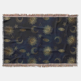 Magisches Gold Moon Sun Sterne Dunkelblaues Muster Decke