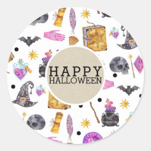 Magisches Halloween-Aquarell-Wunderliches-Kraft-Fe Runder Aufkleber