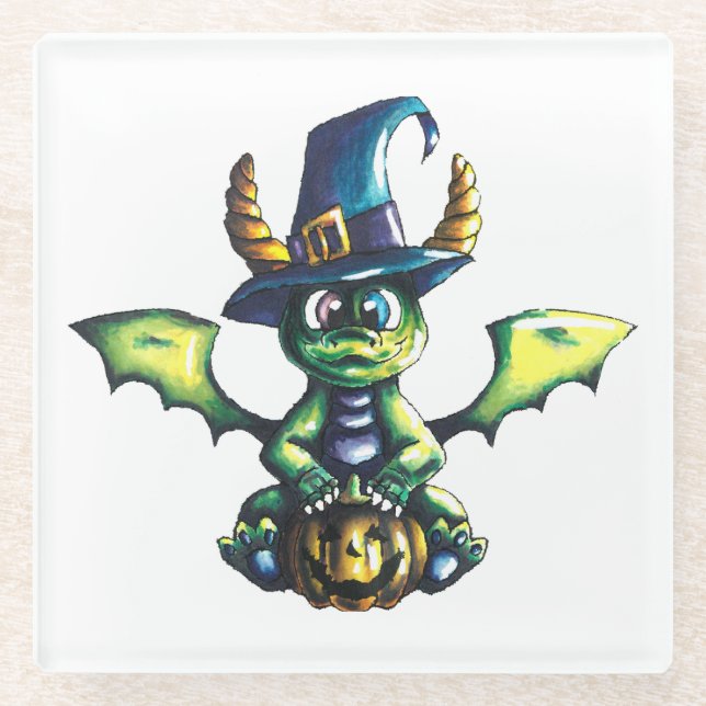 Magisches Halloween-Drachendesign Glasuntersetzer (Vorderseite)