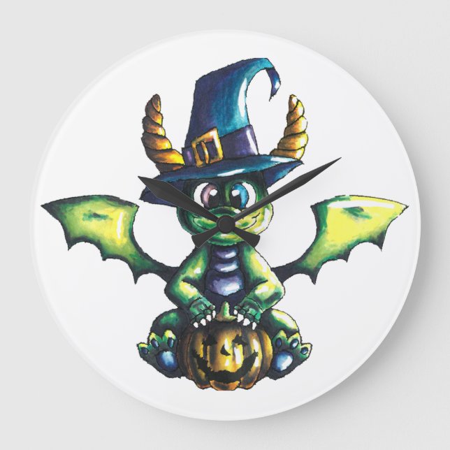 Magisches Halloween-Drachendesign Große Wanduhr (Vorderseite)