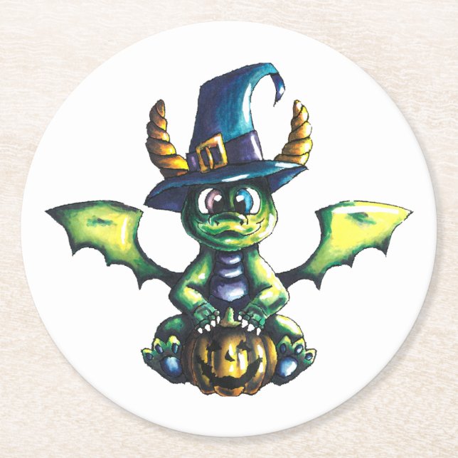Magisches Halloween-Drachendesign Runder Pappuntersetzer (Vorderseite)