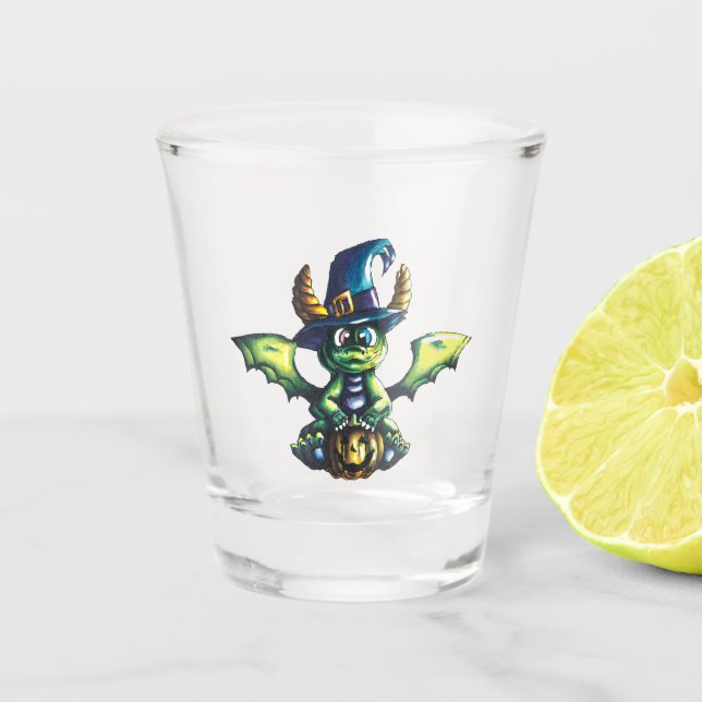 Magisches Halloween-Drachendesign Schnapsglas (Vorderseite)