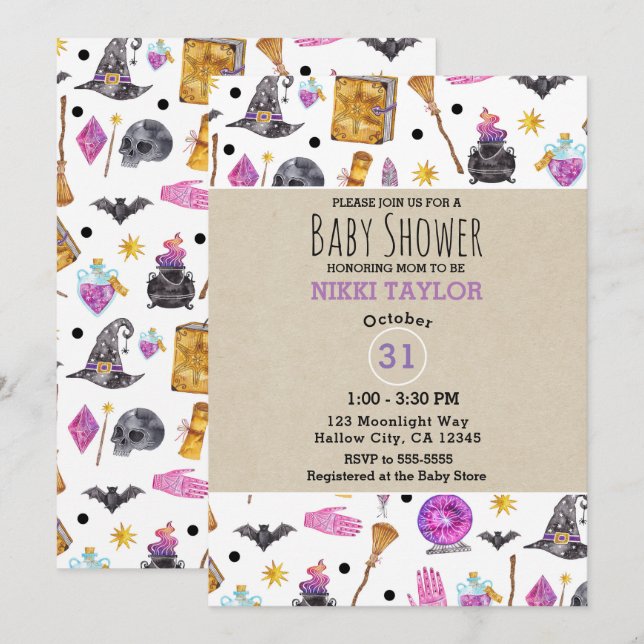 Magisches Halloween Whimsical Baby Dusche Einladung (Vorne/Hinten)