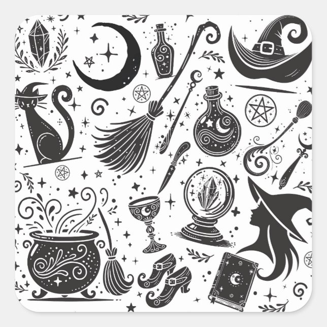 Magisches Hexenweih-Party Wiccan Pagan Quadratischer Aufkleber (Vorderseite)