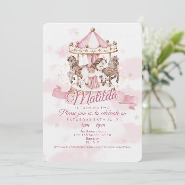 🎠 ✨ Magisches Karussell Pferd Einladungen zum Geb (Stehend Vorderseite)