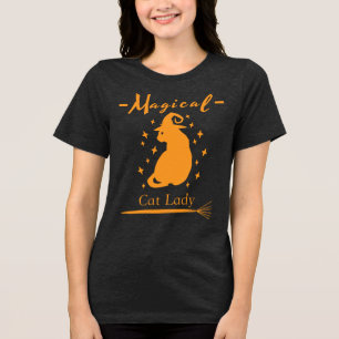 Magisches Katzendamen-Shirt Süßes Halloween-Shirt Tri-Blend Shirt