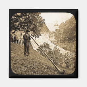 Magisches Laternenbild Schweizer Alpen Alphornbläs Magnet