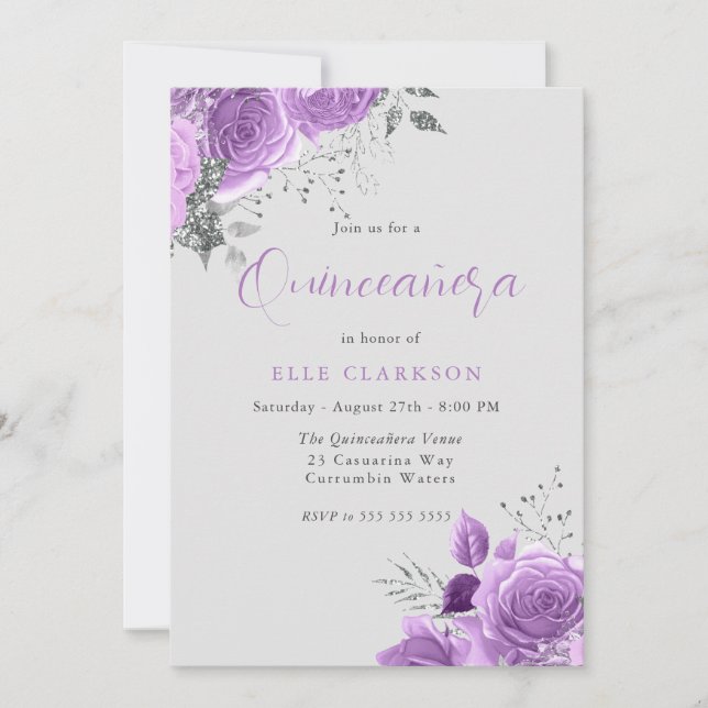 Magisches Lavender & Silver Quinceanera Party Einladung (Vorderseite)