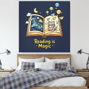 Magisches Lesebuchabenteuer - Kawaii Bücherdesign Leinwanddruck