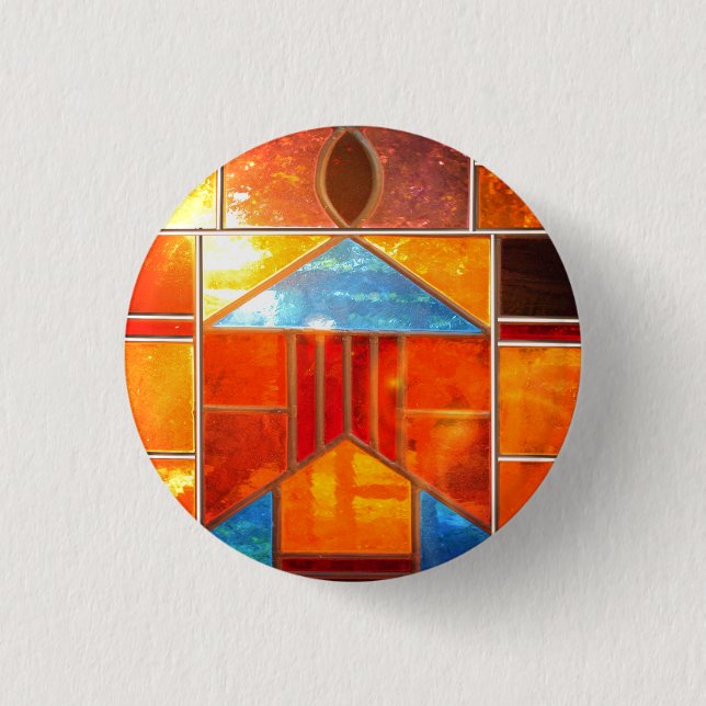 Magisches Licht, das aus den Fenstern der Kirche s Button (Vorderseite)