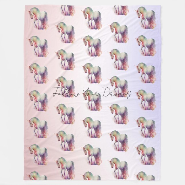 Magisches Lila Erröten Ombre Einhorn Fleecedecke (Vorderseite)