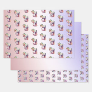 Magisches Lila Erröten Ombre Einhorn Geschenkpapier Set