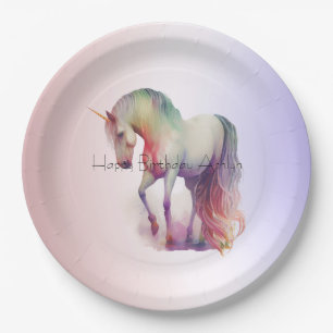 Magisches Lila Erröten Ombre Einhorn Pappteller
