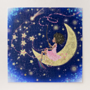 Magisches Mädchen auf dem Mond reiten Sterne Puzzl