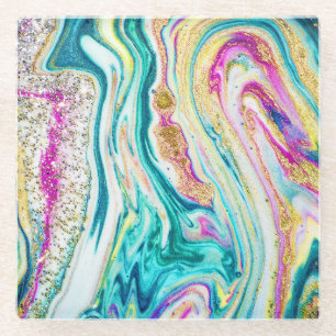 Magisches Marbling: Metallisches Paint Design. Glasuntersetzer