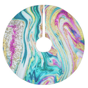 Magisches Marbling: Metallisches Paint Design. Polyester Weihnachtsbaumdecke
