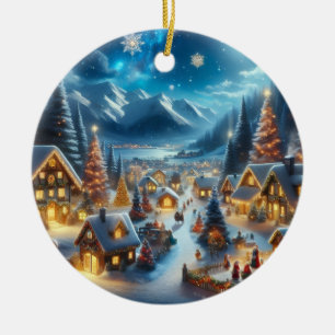 Magisches mondbeschienenes schneebedecktes Weihnac Keramik Ornament