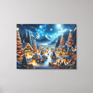 Magisches Mondlicht-Schneeh-Christmas-Dorf Leinwanddruck