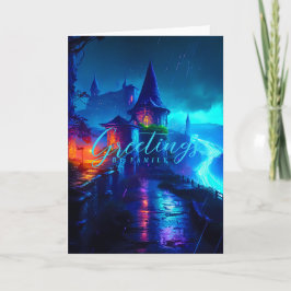Magisches Neon-Fantasie-Schloss Cyberpunk-Nacht Karte