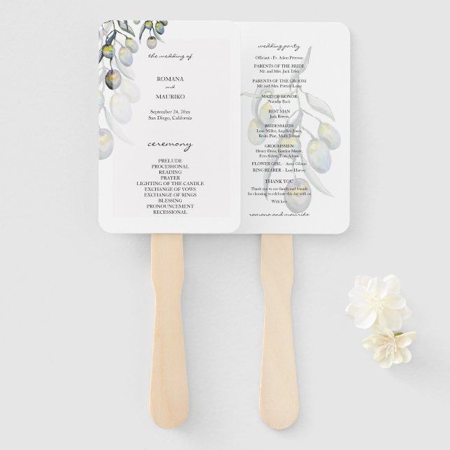 Magisches Olive Watercolor Handgemalte Programm Fächer (Vorne und Hinten)