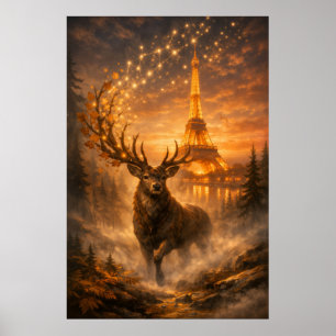 Magisches Paris Hirsch Eiffelturm Herbst Poster