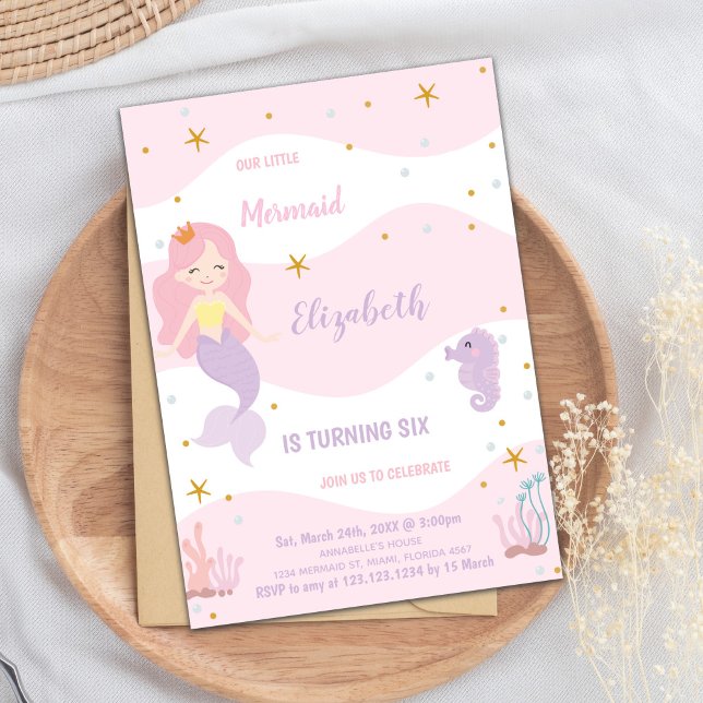 Magisches Party für Mädchen Einladung (Mermaid Pink Birthday Invitations)