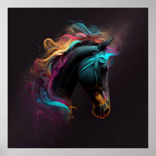 Magisches Pferd, Abstrakte Farben, Kunstdruckwand Poster
