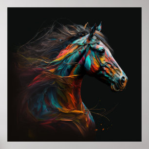 Magisches Pferd, Abstrakte Farben, Kunstdruckwand Poster