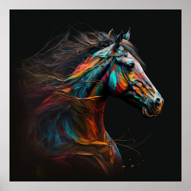 Magisches Pferd, Abstrakte Farben, Kunstdruckwand Poster (Vorne)