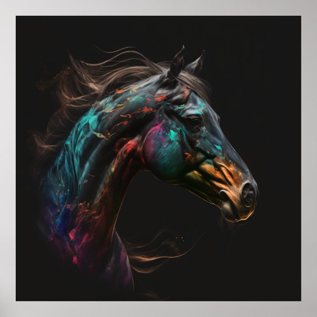 Magisches Pferd, Abstrakte Farben, Kunstdruckwand Poster (Vorne)