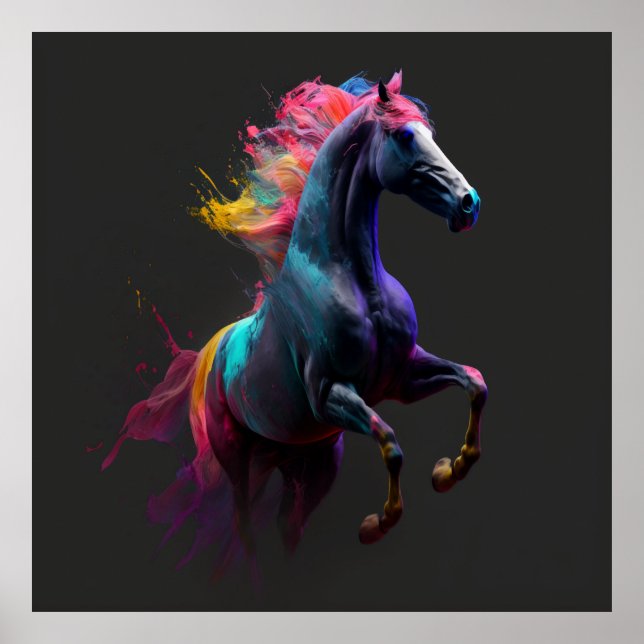 Magisches Pferd, Abstrakte Farben, Kunstdruckwand Poster (Vorne)