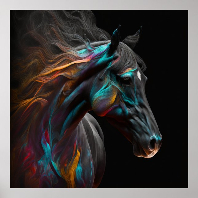 Magisches Pferd, Abstrakte Farben, Kunstdruckwand Poster (Vorne)