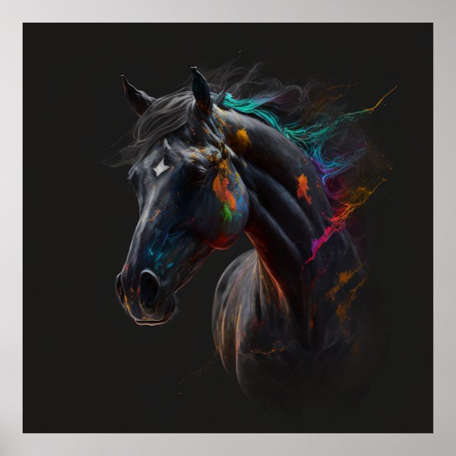 Magisches Pferd, Abstrakte Farben, Kunstdruckwand Poster (Vorne)