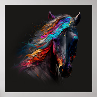 Magisches Pferd, Abstrakte Farben, Kunstdruckwand Poster