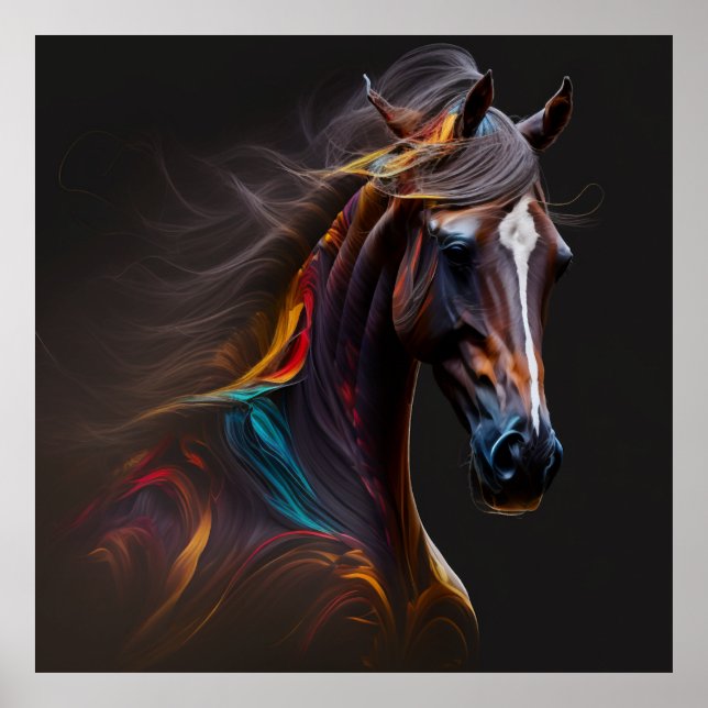 Magisches Pferd, Abstrakte Farben, Kunstdruckwand Poster (Vorne)